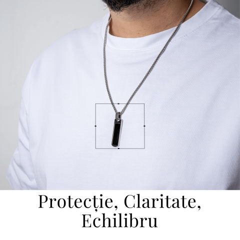 Colier din Otel Inoxidabil cu Obsidian Natural – Pandantiv Dreptunghiular Protectie si Transformare [1]