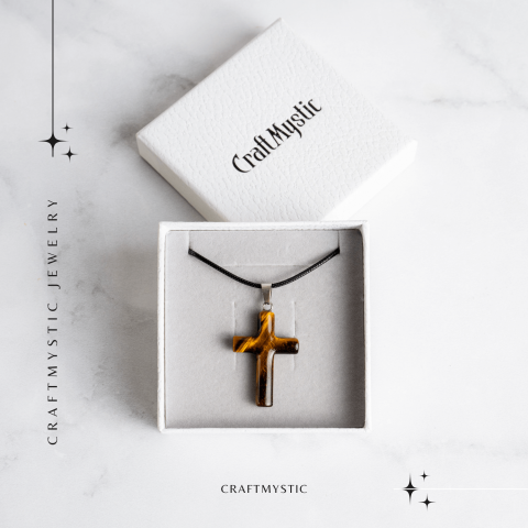 Colier cu Ochi de Tigru Natural in Forma de Cruce – Protectie si Echilibru Energetic [6]