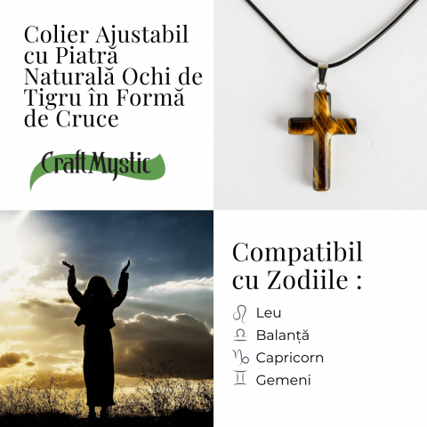 Colier cu Ochi de Tigru Natural in Forma de Cruce – Protectie si Echilibru Energetic [4]