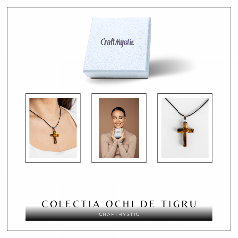 Colier cu Ochi de Tigru Natural in Forma de Cruce – Protectie si Echilibru Energetic [7]
