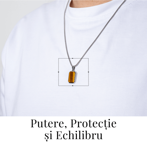 Colier cu Ochi de Tigru Natural si Pandantiv Dreptunghiular – Putere si Protectie [1]