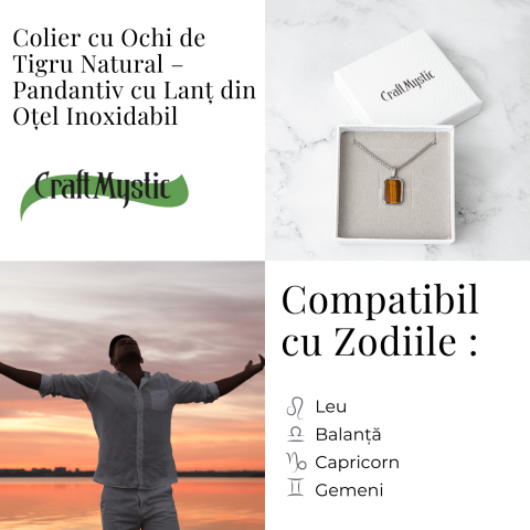 Colier cu Ochi de Tigru Natural si Pandantiv Dreptunghiular – Putere si Protectie [4]