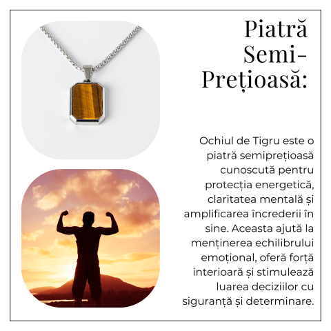 Colier cu Ochi de Tigru Natural si Pandantiv Dreptunghiular – Putere si Protectie [5]