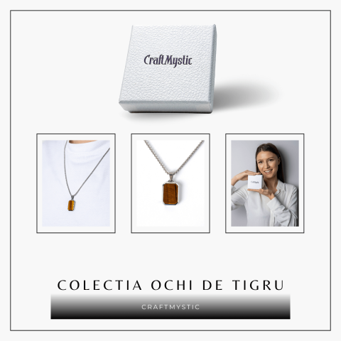 Colier cu Ochi de Tigru Natural si Pandantiv Dreptunghiular – Putere si Protectie [7]