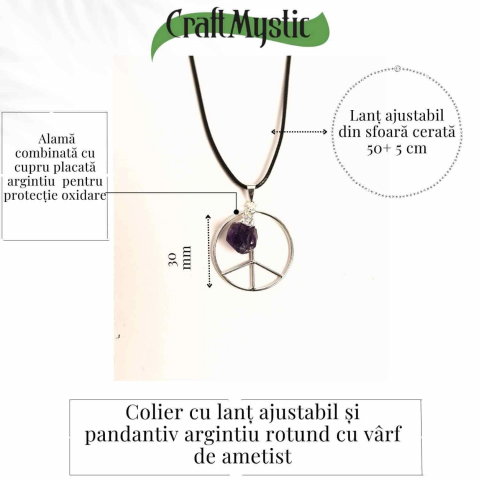 Colier cu Ametist în forma de Semnul Pacii – Liniate si Claritate [3]