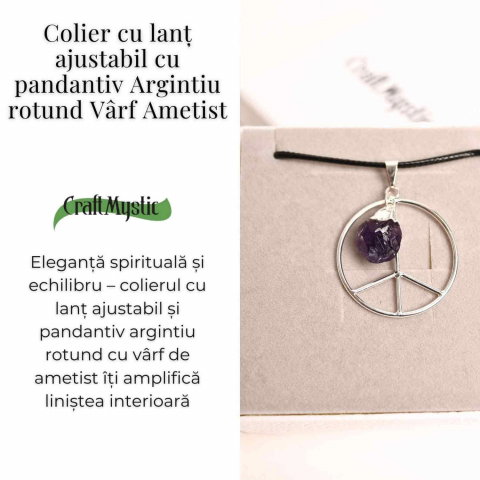 Colier cu Ametist în forma de Semnul Pacii – Liniate si Claritate [2]