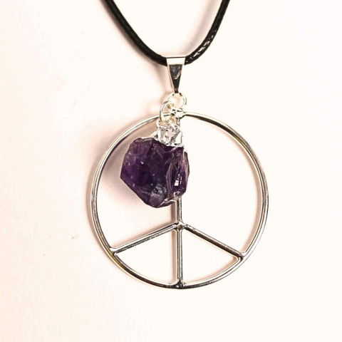 Tip Cristal - Colier cu Ametist în forma de Semnul Pacii – Liniate si Claritate