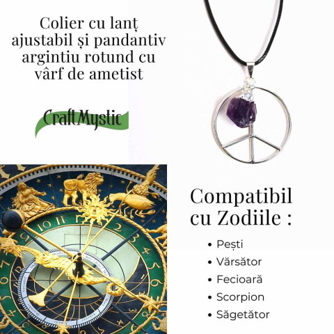Colier cu Ametist în forma de Semnul Pacii – Liniate si Claritate [4]