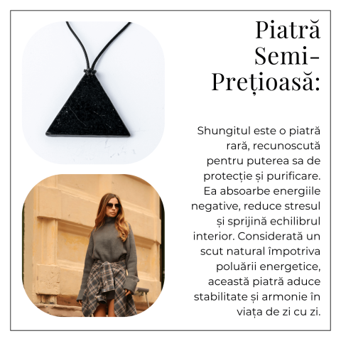 Colier cu Pandantiv Triunghiular din Shungit Natural – Protectie Energetica si Echilibru Interior [5]