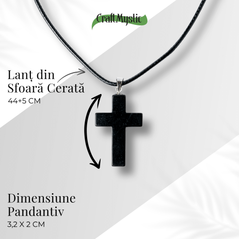 Colier cu Pandantiv Cruce din Shungit Natural – Protectie Energetica si Liniste Interioara [3]
