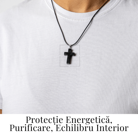 Colier cu Pandantiv Cruce din Shungit Natural – Protectie Energetica si Liniste Interioara [1]