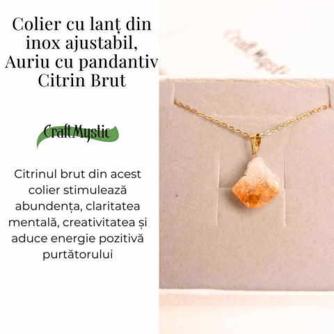 Colier auriu cu pandantiv citrin brut  – Energie si Prosperitate [2]