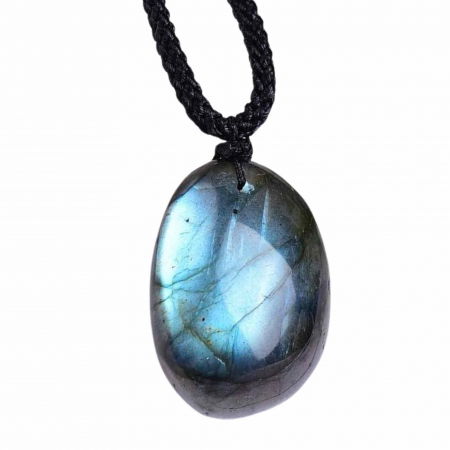 Sagetator - Colier cu Pandantiv Ovoidal din Labradorit Natural 3-4 cm pentru Meditatie, Protectie