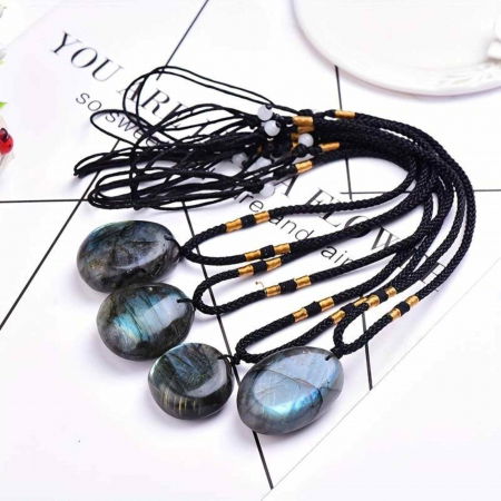 Colier cu Pandantiv Ovoidal din Labradorit Natural 3-4 cm pentru Meditatie, Protectie [4]