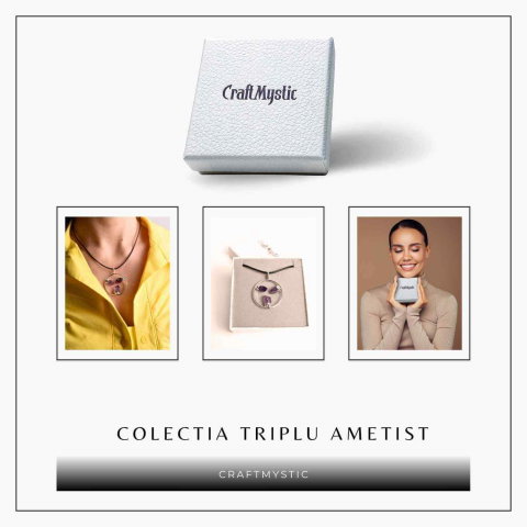 Colier cu pandantiv rotund si 3 pietre Ametist – Claritate si Eleganta Naturala [6]