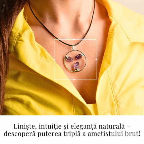 Colier cu pandantiv rotund si 3 pietre Ametist – Claritate si Eleganta Naturala [1]