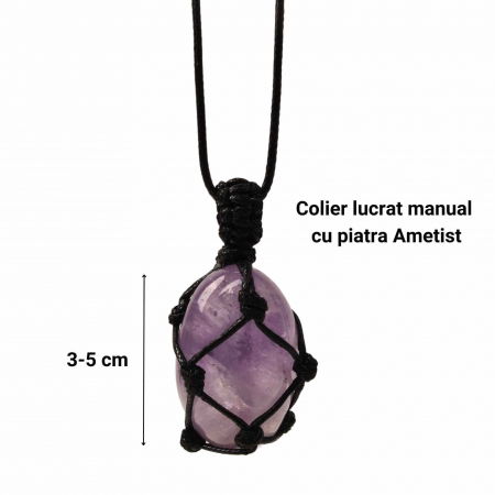 Colier cu Pandantiv din Ametist Slefuit pentru Vindecare, in Sfoara Impletita, Bijuterie de Meditatie si Yoga pentru Femei [1]