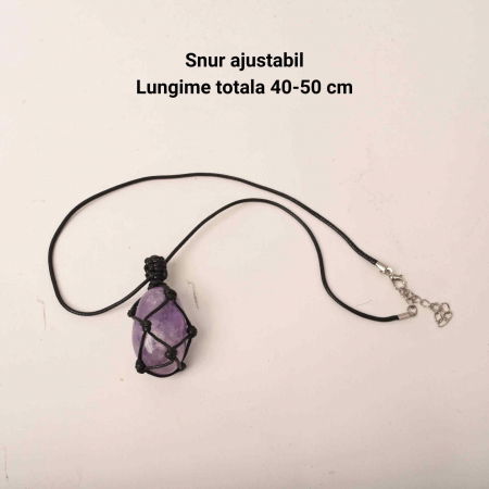 Colier cu Pandantiv din Ametist Slefuit pentru Vindecare, in Sfoara Impletita, Bijuterie de Meditatie si Yoga pentru Femei [2]