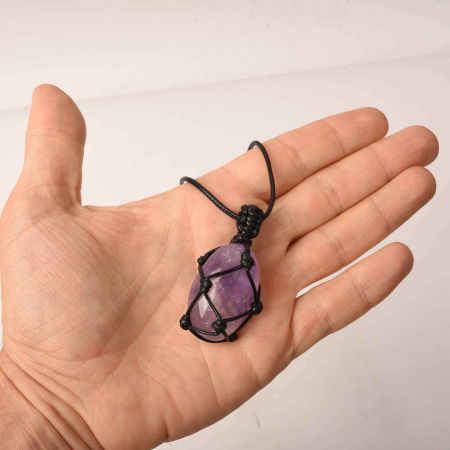 Colier cu Pandantiv din Ametist Slefuit pentru Vindecare, in Sfoara Impletita, Bijuterie de Meditatie si Yoga pentru Femei [4]