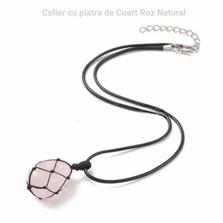 Colier cu Pandantiv din Piatra Cuart Roz si Sfoara Impletita, Bijuterie pentru Meditatie si Yoga, Cadou Special pentru Femei [3]