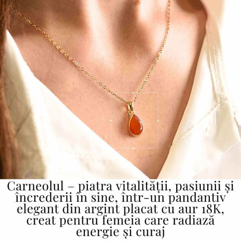 Colier Argint 925 Placat cu Aur 18K cu Carneol Lacrima – Curaj si Energie Interioara [1]