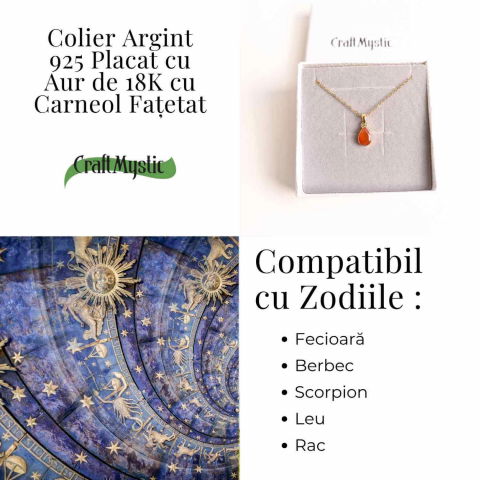 Colier Argint 925 Placat cu Aur 18K cu Carneol Lacrima – Curaj si Energie Interioara [3]