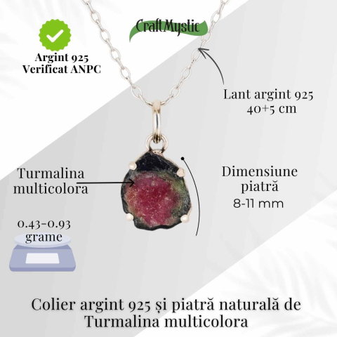 Colier Argint 925 cu Turmalina Multicolora Bruta neuniforma– Armonie, Protectie si Bucurie Interioara [3]