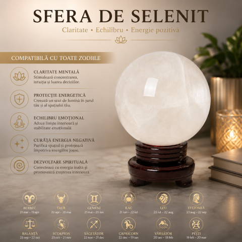 Sfera din Selenit Natural 14.5 cm – Claritate, Purificare si Armonie Energetica [3]