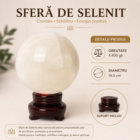 Sfera din Selenit Natural 14.5 cm – Claritate, Purificare si Armonie Energetica [2]