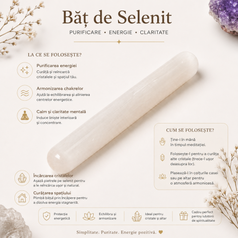 Bat din Selenit Natural – Purificare Energetica, Claritate si Echilibru Interior [3]