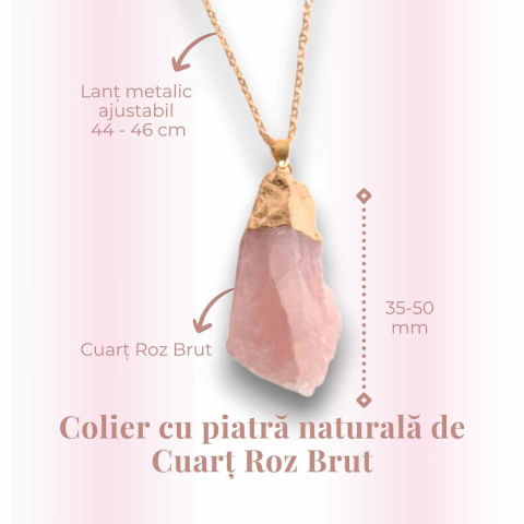 Colier auriu ajustabil cu pandantiv din Cuart Roz brut – Vindecare și Iubire dimensiune 35-50 mm [4]
