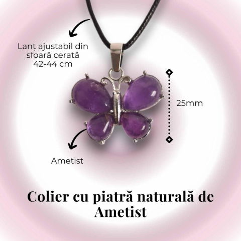 Colier ajustabil fluture cu ametist, ochi de tigru sau cuart roz – Protecție și Eleganță [4]