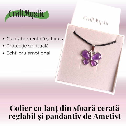 Colier ajustabil fluture cu ametist, ochi de tigru sau cuart roz – Protecție și Eleganță [2]