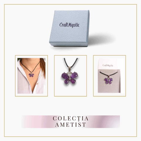 Colier ajustabil fluture cu ametist, ochi de tigru sau cuart roz – Protecție și Eleganță [6]