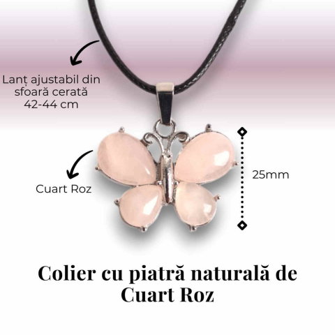 Colier ajustabil fluture cu ametist, ochi de tigru sau cuart roz – Protecție și Eleganță [2]