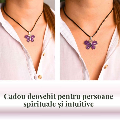 Colier ajustabil fluture cu ametist, ochi de tigru sau cuart roz – Protecție și Eleganță [7]