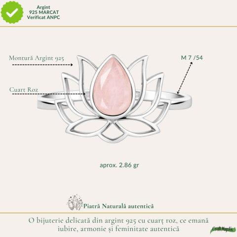 Inel Cuart Roz fatetat Lotus din Argint 925 – iubire de sine si echilibru interior [3]