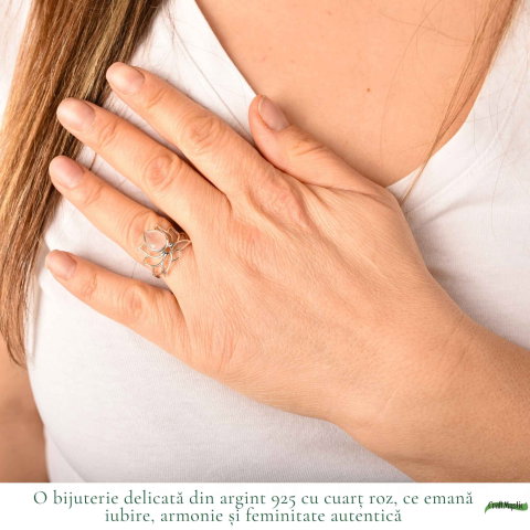 Inel Cuart Roz fatetat Lotus din Argint 925 – iubire de sine si echilibru interior [1]