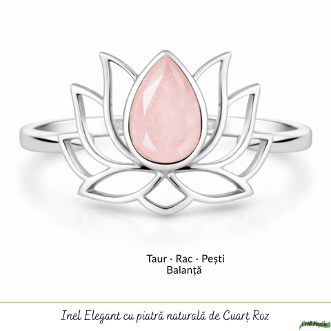 Inel Cuart Roz fatetat Lotus din Argint 925 – iubire de sine si echilibru interior [4]