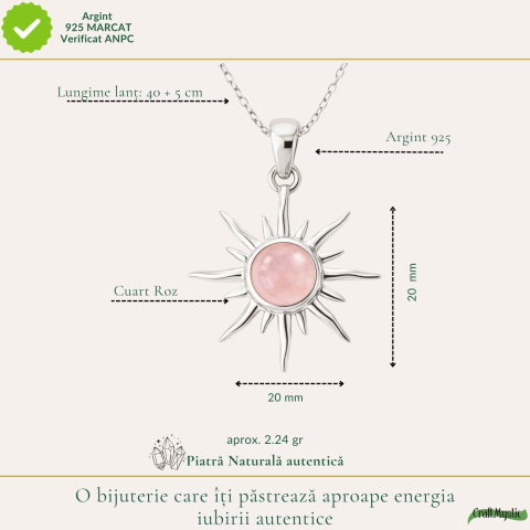 Colier Cuart Roz Soare din Argint 925 – iubire de sine si energie luminoasa [3]