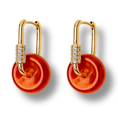 Cercei Cupru Placat Auriu cu Agat Rosu forma Pi – Energie, Curaj si Eleganta Vibranta [0]