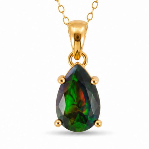 Meditatie si Spiritualitate - Colier Argint 925 Placat cu Aur 18K cu Opal Negru Lacrima – Eleganta si Intuitie