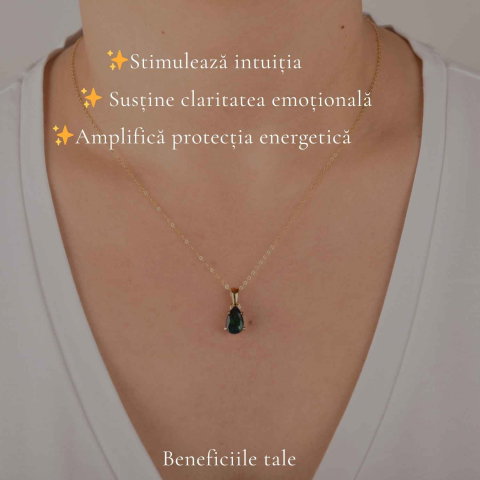 Colier Argint 925 Placat cu Aur 18K cu Opal Negru Lacrima – Eleganta si Intuitie [2]
