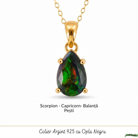 Colier Argint 925 Placat cu Aur 18K cu Opal Negru Lacrima – Eleganta si Intuitie [4]