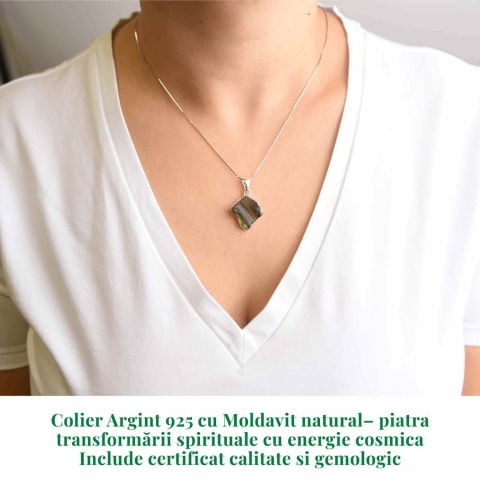 Colier argint 925 cu Moldavit natural brut – Energie cosmica, talisman de protectie [2]