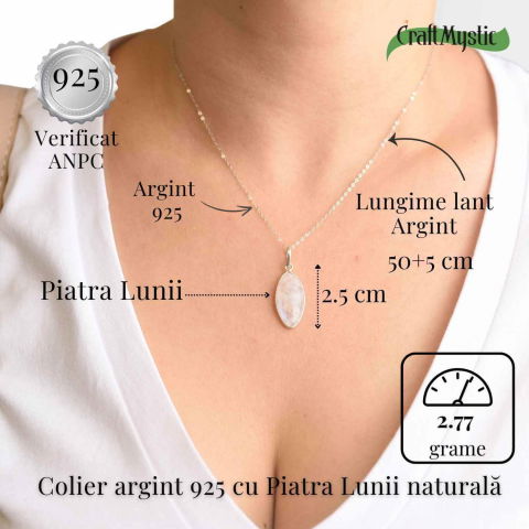 Colier din Argint 925 cu Piatra Lunii in Forma Delica – Intuitie Clara si Energie Feminina [4]