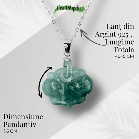 Colier Argint 925 cu Jad Albastru Sculptat Pixiu – Protectie, Echilibru si Prosperitate Interioara [4]