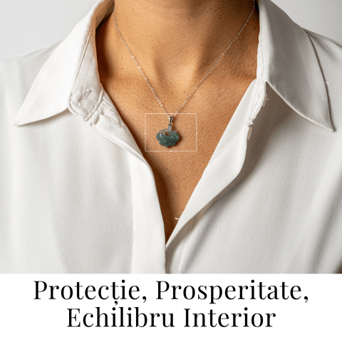 Colier Argint 925 cu Jad Albastru Sculptat Pixiu – Protectie, Echilibru si Prosperitate Interioara [1]