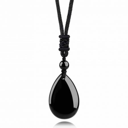 Taur - Colier din Cristal Obsidian in Forma de Lacrima Bijuterie Manuala cu Snur Reglabil pentru Barbati si Femei