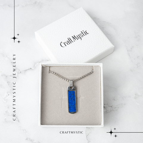 Colier otel inoxidabil cu Lapis Lazuli natural dreptunghiular – Intelepciune si Armonie Interioara [2]